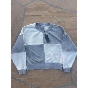 NWT Chaser Long Sleeve Sweatshirt Oversized Grey Cream S